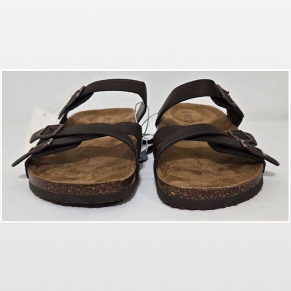 New Falls Creek Shoes Womens Sandals Dark Brown Straps Buckles Slip On Size 11 - Picture 2 of 15
